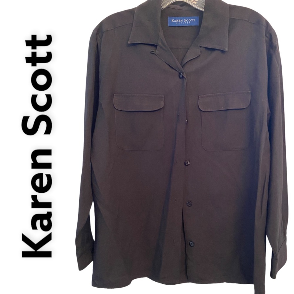 Karen Scott Button Up Utility Shirt Black SP